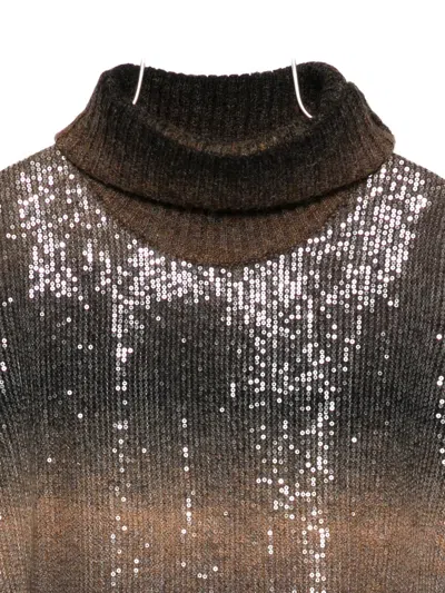 Liu •jo Liu Jo Sweater With A Striped Pattern And Sequin Details In Brown