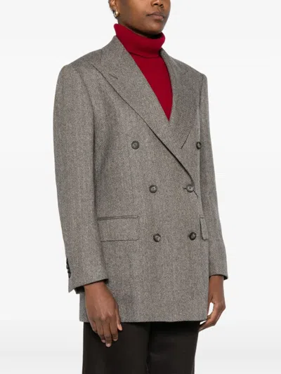Tagliatore Doppelreihiges Sakko Mit Fischgrätenmuster In Gray