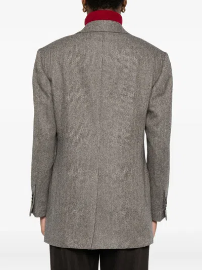 Tagliatore Doppelreihiges Sakko Mit Fischgrätenmuster In Gray