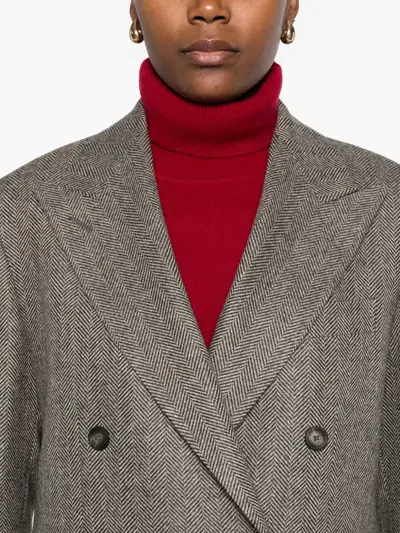 Tagliatore Doppelreihiges Sakko Mit Fischgrätenmuster In Gray