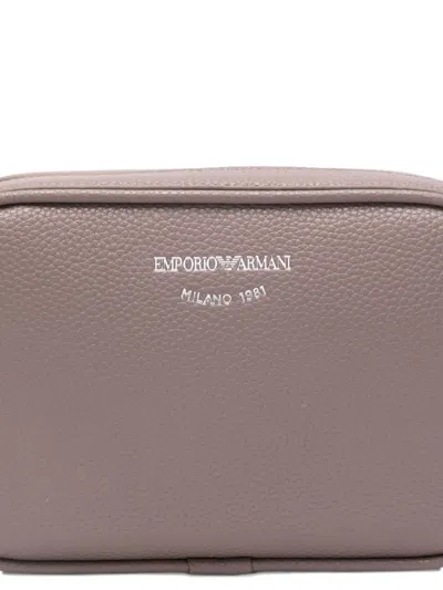 Emporio Armani Taupe Logo Crossbody Bag In Brown