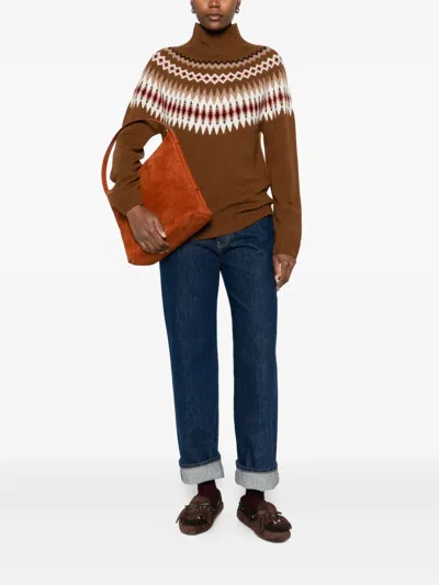 Beyou Fair-isle-pullover Mit Stehkragen In Brown