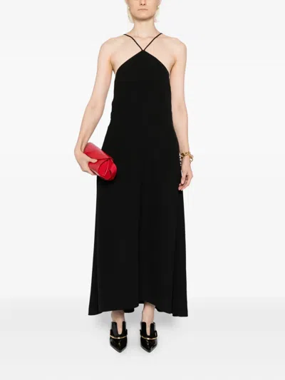 Jil Sander Fitted Bodice Silk Blend Dress In Black