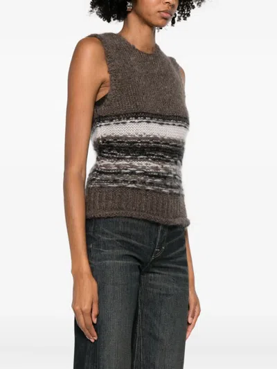 Our Legacy Pleaser Striped Mohair And Wool-blend Tank In Gray