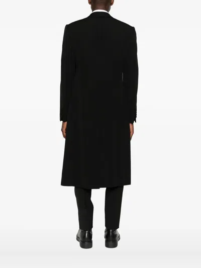 Emporio Armani Double-breasted Long Coat Satin Lapels In Black