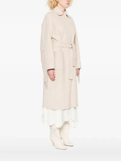 Maje Einreihiger Mantel Mit Fransen In Neutral