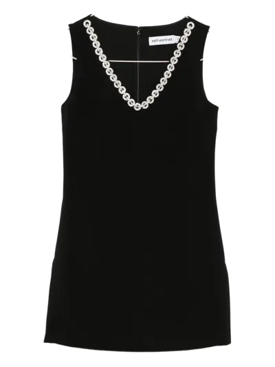 Self-portrait Crystal-embellished V-neck Dress In Black