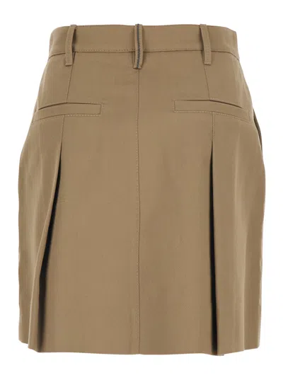Brunello Cucinelli Pleated Skirt Featuring Side And Back Pockets In Brown