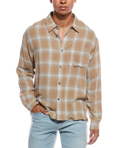 Frame Plaid Button-up Shirt In Beige Plaid