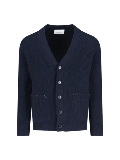 Ballantyne Navy Blue Ribbed Knit Cardigan With V-neckline In Blue