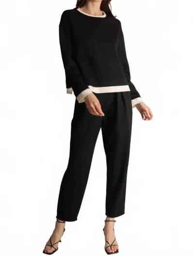 P.cill Betty Contrast Border Long Sleeve Top In Black In Black