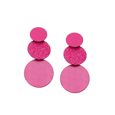 Sohi Women's Silver Dented Drop Earrings In Pink