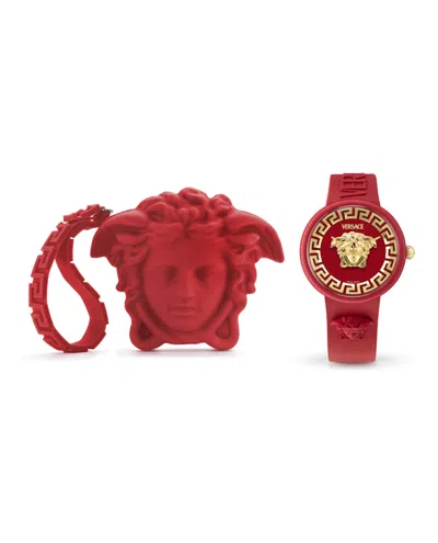 Versace Medusa Pop Silicone Watch In Red