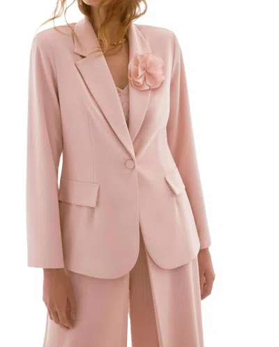 Joseph Ribkoff Woven Crepe Blazer With Sequin Flower In Quartz In Pink