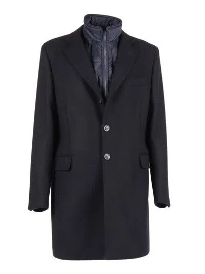 Fay Wool Coat With Notch Lapel And Back Vent In Black