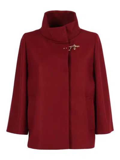 Fay Lined Wool Blend Cape With Hook Closure In Red