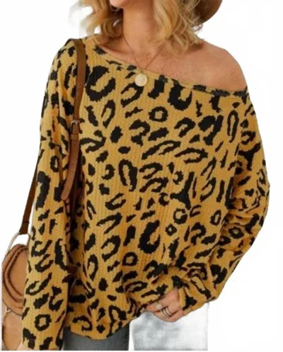 C+d+m Leopard Print Long Sleeve Top In Mustard In Yellow