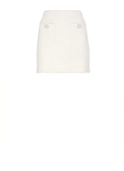 Self-portrait Midi Skirt With Decorative Buttons And Pockets In White