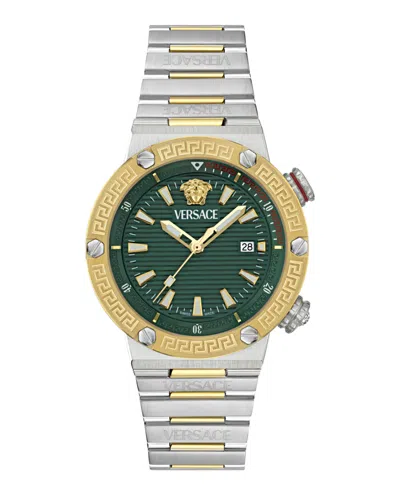 Versace Greca Logo Diver Bracelet Watch In Metallic