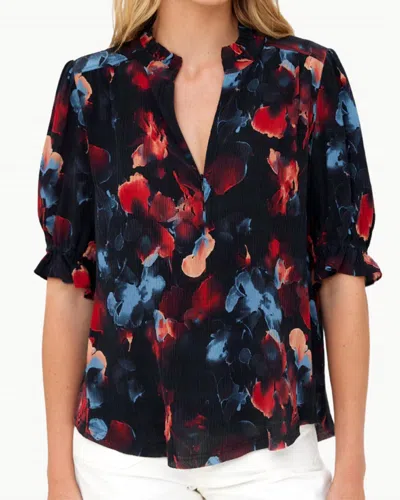 Go By Go Silk Go Soft Spoken Short Sleeve Printed Blouse In Blackout Floral In Animal Print