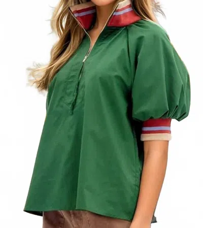 Entro Callie Contrast Collar Half Zip Top In Hunter Green In Green
