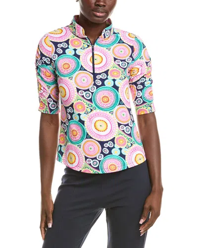 Ibkul Ruched Elbow Sleeve Top In Blue