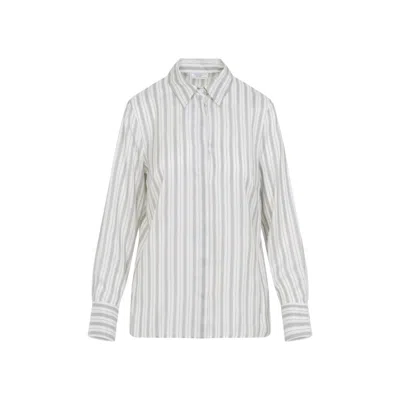 Peserico Striped Long Sleeve Shirt With Cuffed Sleeves In White