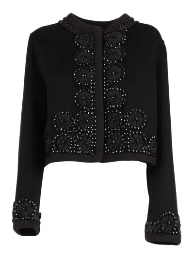 P.a.r.o.s.h Tailored Embroidered Wool Jacket With Classic Collar In Black