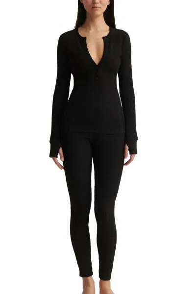 Skin Jolene Henley Top In Black In Black