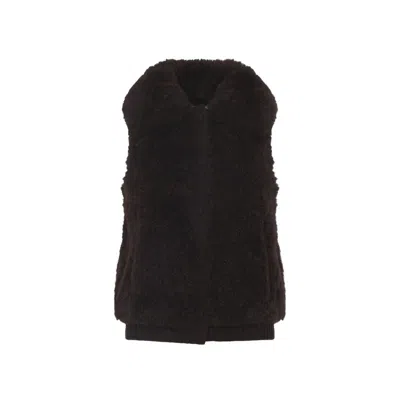 Yves Salomon Textured Lamb Hair Wool Vest With High Collar In Black