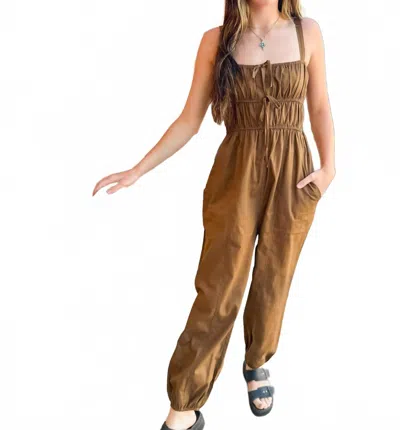 So Me Melissa Shirred Jumpsuit In Brown In Brown