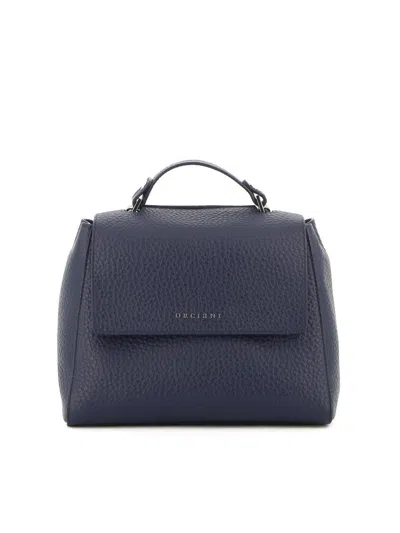 Claudio Orciani Structured Blue Calf Leather Handbag With Flap Closure In Gray