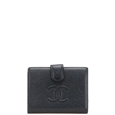 Pre-owned Chanel Grained Calfskin Wallet (bi-fold) () In Black