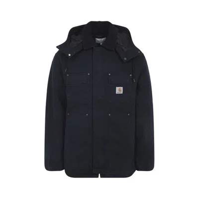 Carhartt Casual Utility Jacket With Detachable Hood And Flap Pockets In Black