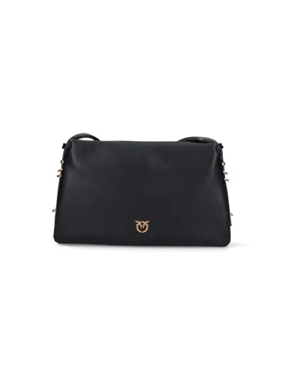 Pinko Structured Black Calfskin Triple Compartment Crossbody Bag In Black