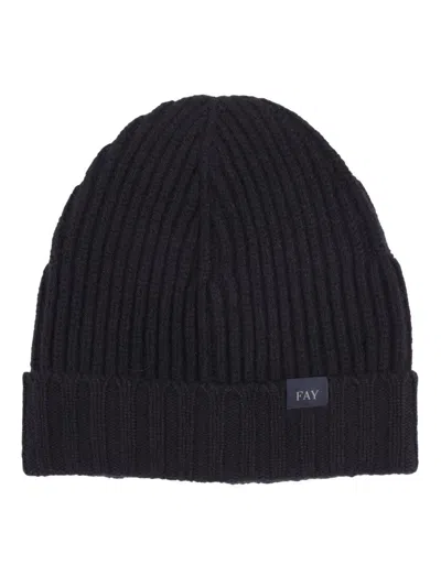 Fay Ribbed English Cable Knit Hat In Black