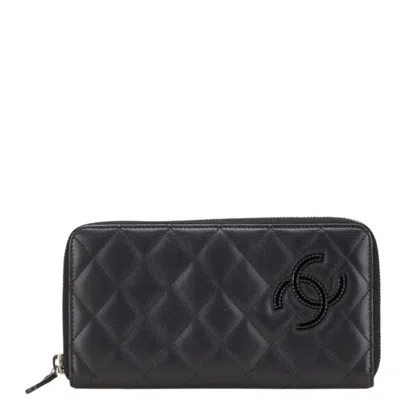 Pre-owned Chanel Leather Long Wallet (bi-fold) () In Black