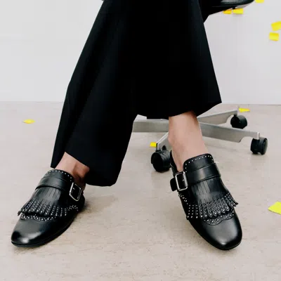 Scarosso Gaia Studded Mule Flat Shoes In Animal Print