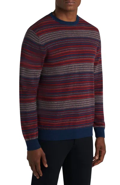 Bugatchi Uomo Long Sleeve Striped Sweater In Ruby In Pink