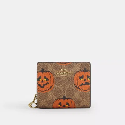 Coach Outlet Snap Wallet In Signature Canvas With Halloween Print In Brown