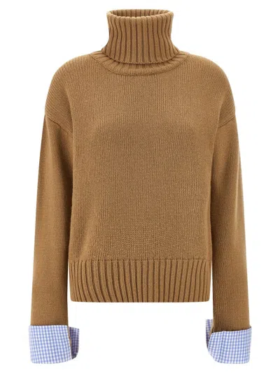 Maison Jejia Vichy Cuffs Sweater Sweaters And Cardigans Beige In Brown