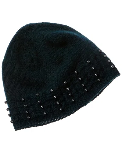 Forte Cashmere Pearl Studded Cashmere Hat In Green