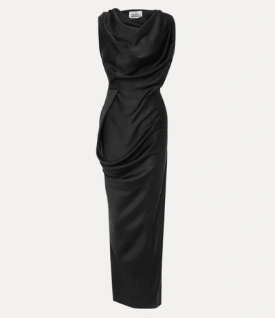 Vivienne Westwood Floor-length Satin Draped Dress With Side Slit In Black
