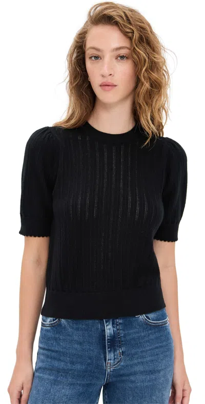 Frame The Ladder Pointelle Short Sleeve Cashmere Sweater In Black