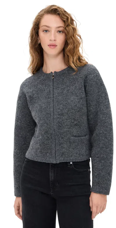 Frame Lofty Crochet Cardigan Dark Heather Grey In Gray