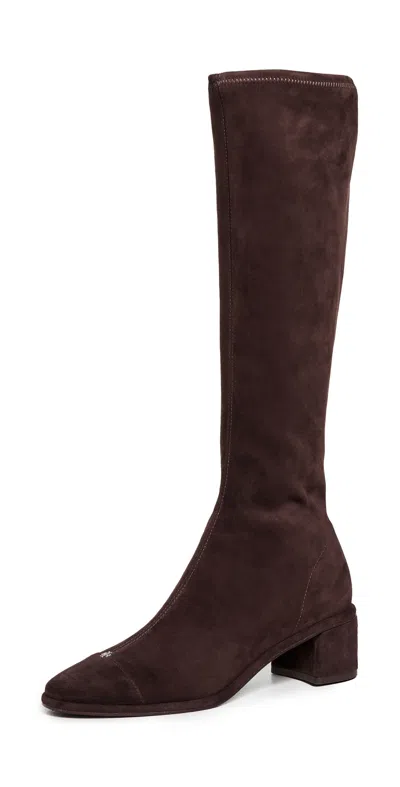 Tory Burch Cap Toe Knee High Boots 55mm Cocoa Suede In Brown