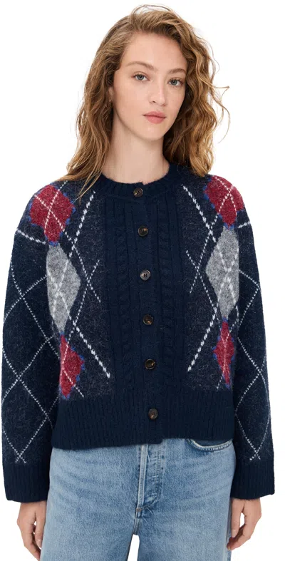 Moon River Cardigan Navy Multi In Blue
