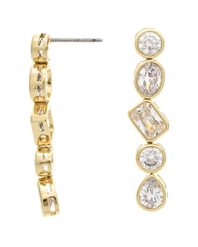 Rivka Friedman 18k Gold Clad Bezel Set Cz Linear Drop Earrings In Brown