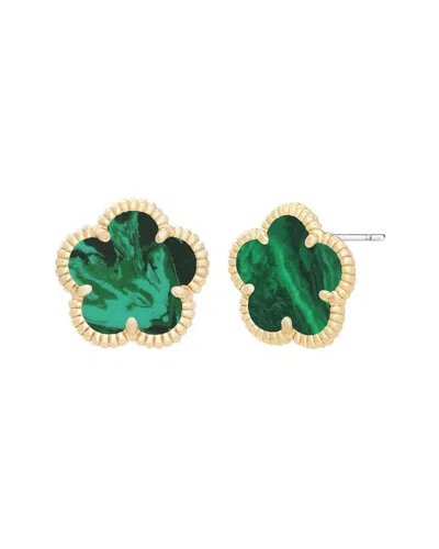 Jankuo Flower 14k Plated Synthetic Emerald Cz Stud Earrings In Green