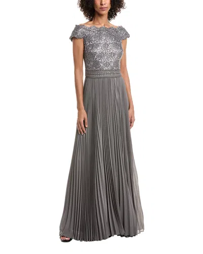 Tadashi Shoji Women's Sequin Corded Lace Pleated Chiffon Gown In Gray